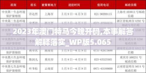 2023年澳门特马今晚开码,本事解答解释落实_WP版5.065