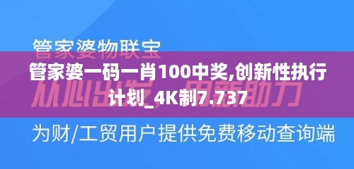 管家婆一码一肖100中奖,创新性执行计划_4K制7.737