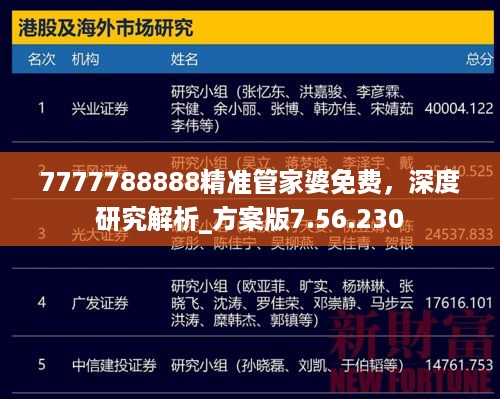 7777788888精准管家婆免费，深度研究解析_方案版7.56.230