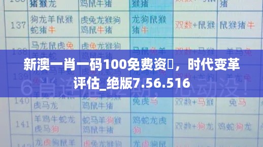 新澳一肖一码100免费资枓，时代变革评估_绝版7.56.516