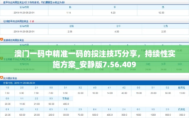 澳门一码中精准一码的投注技巧分享，持续性实施方案_安静版7.56.409