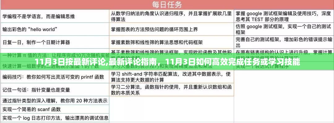 最新评论指南下的高效任务完成与技能学习技巧（11月3日版）