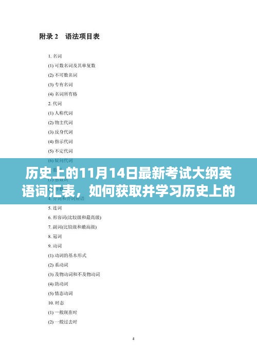 历史上的11月14日最新考试大纲英语词汇表，获取与学习的综合指南（初学者与进阶者适用）