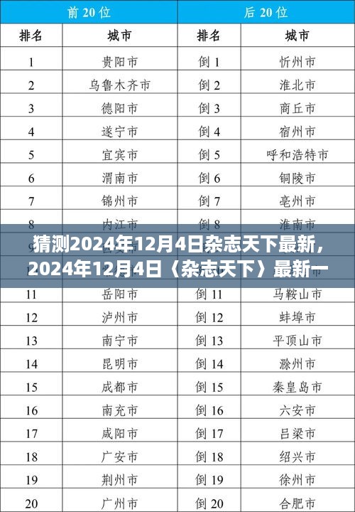 2024年12月4日〈杂志天下〉展望，时代背景下的重大事件与影响