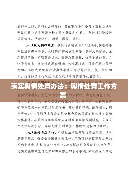 落实舆情处置办法：舆情处置工作方案 