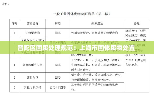 普陀区固废处理规范：上海市固体废物处置 