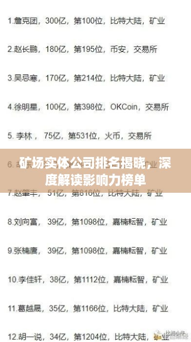 矿场实体公司排名揭晓，深度解读影响力榜单